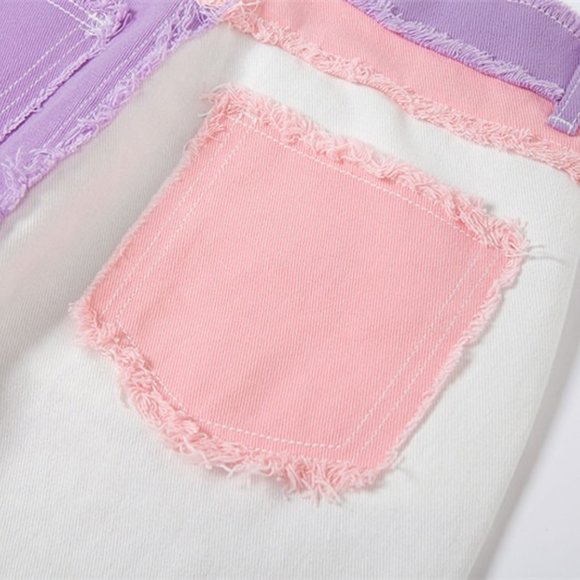 Patchwork Contrast High Waist Pants Denim Jeans - Picture 12 of 16